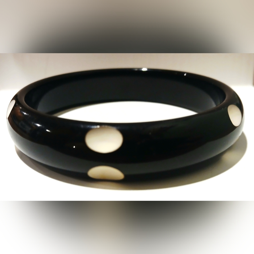 Vintage Plastic Black and White Polka Dot Bangle